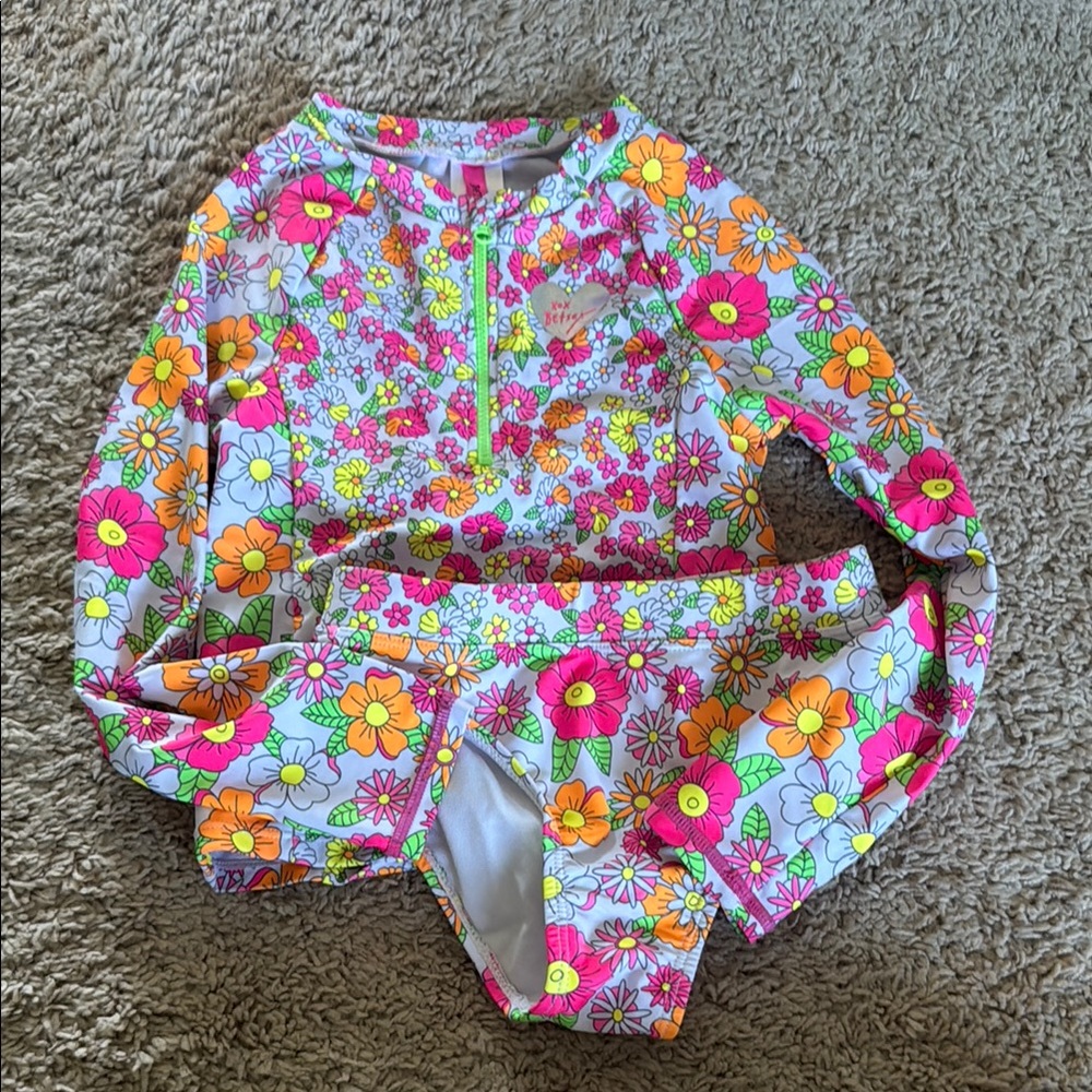 Betsey Johnson Floral Kids Swim Bikini - Pink, Orange, Yellow